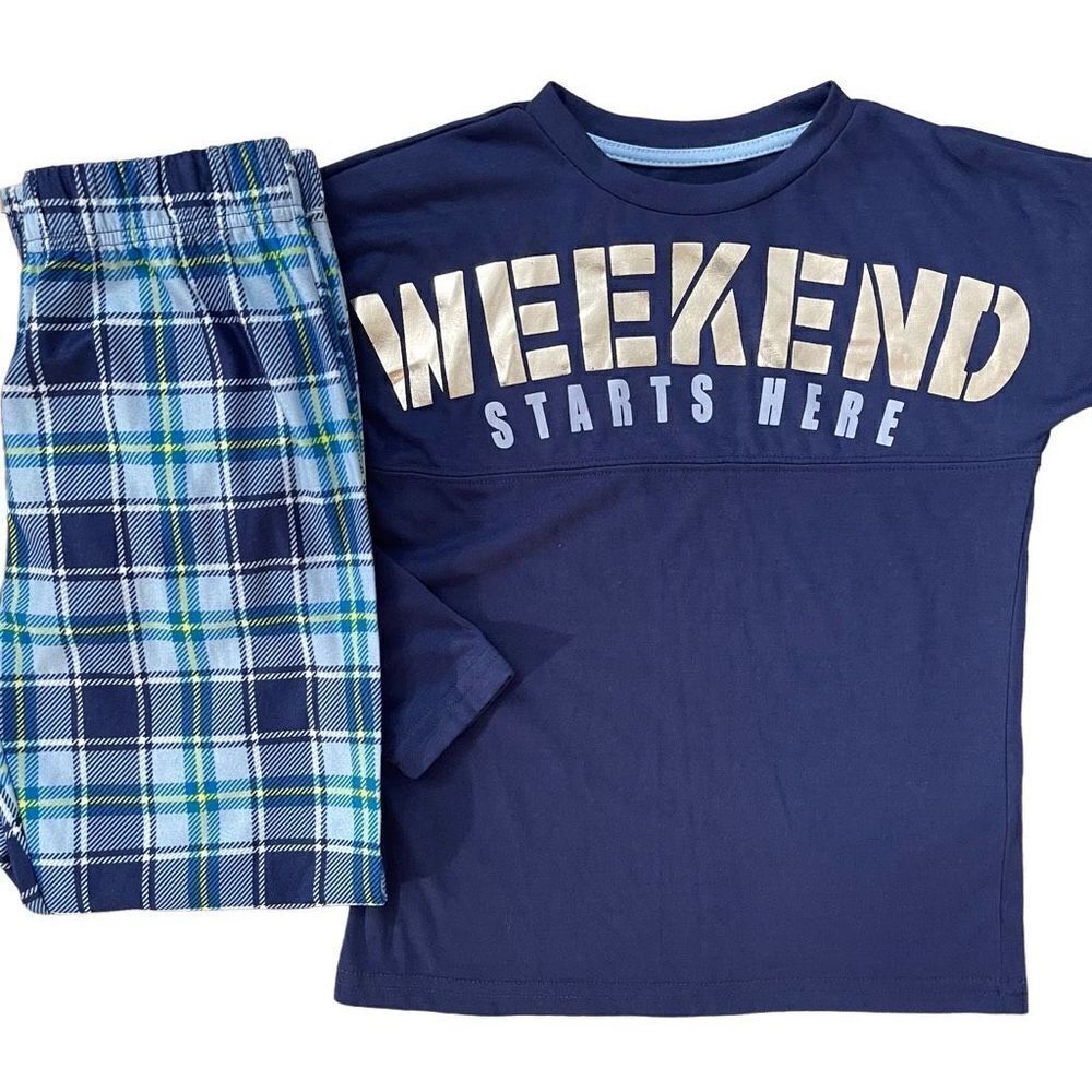 Max & Olivia Weekend Starts Here Chill Girl Blue Silver Matching Pajama Set 6/7